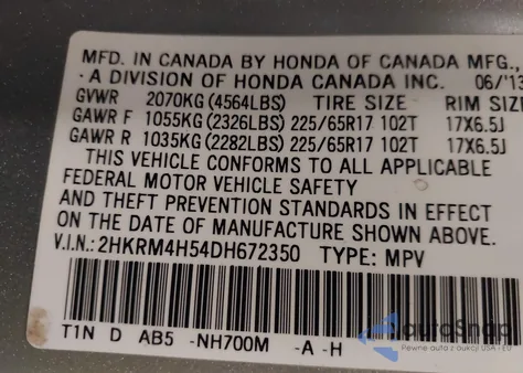 2013 Honda Cr-V Ex from USA, damaged, VIN 2HKRM4H54DH672350